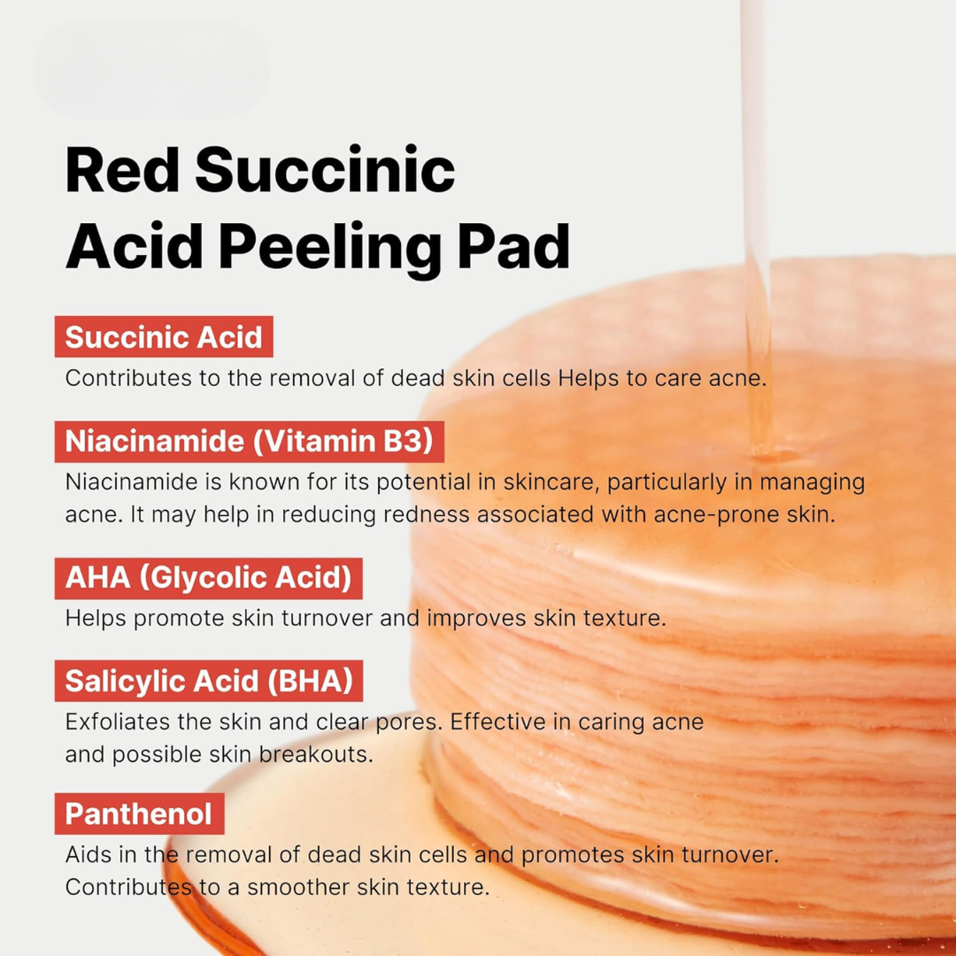 Red Succinic Acid Panthenol Facial Peeling Pads